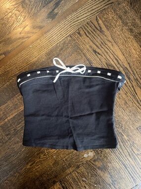 Black Strapless Crop Top with White Trim